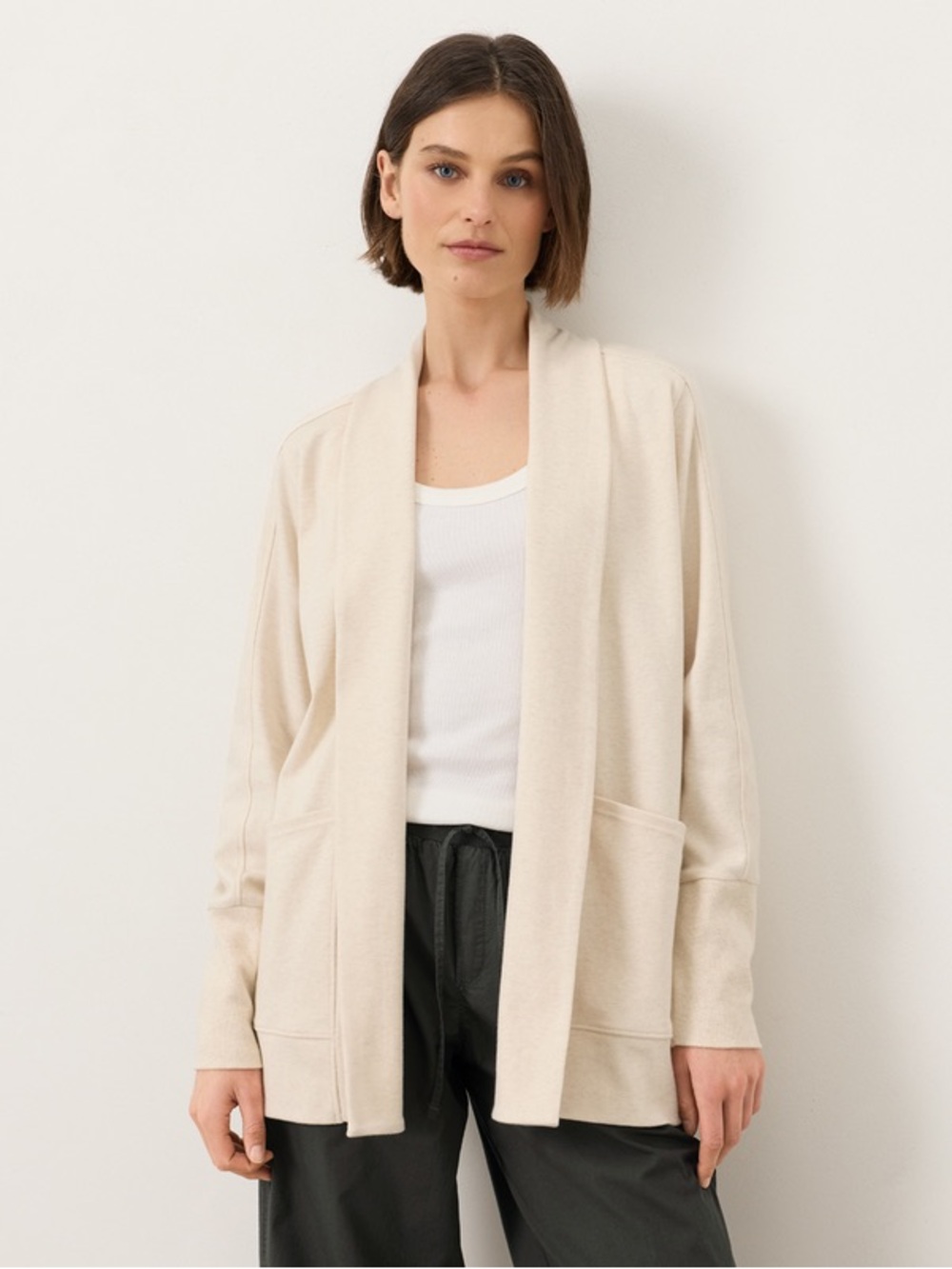Pact Organic Airplane Cardigan Open Front Lightweight Cardigan - Cream